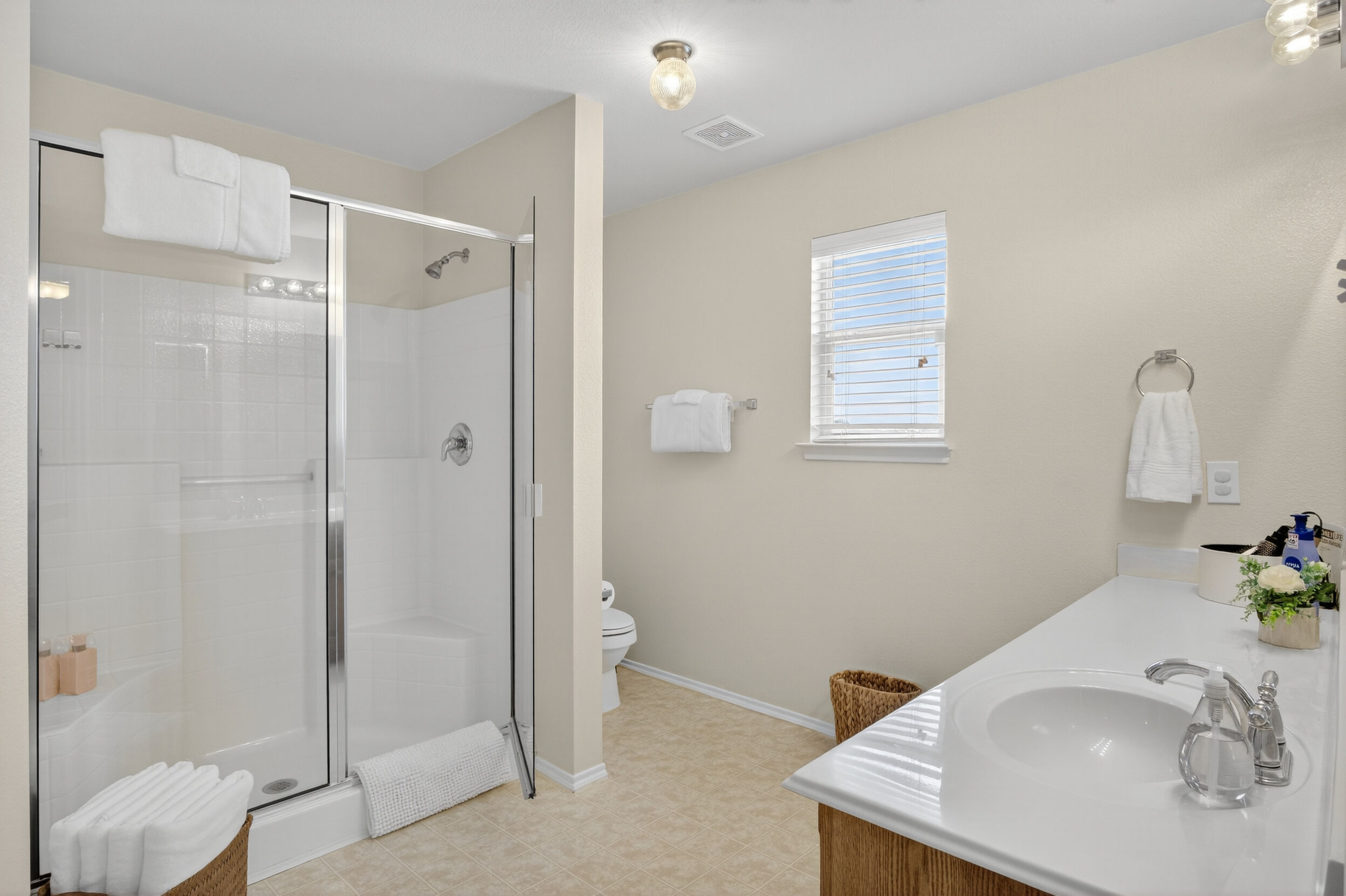 Bathroom with glass walk-in shower