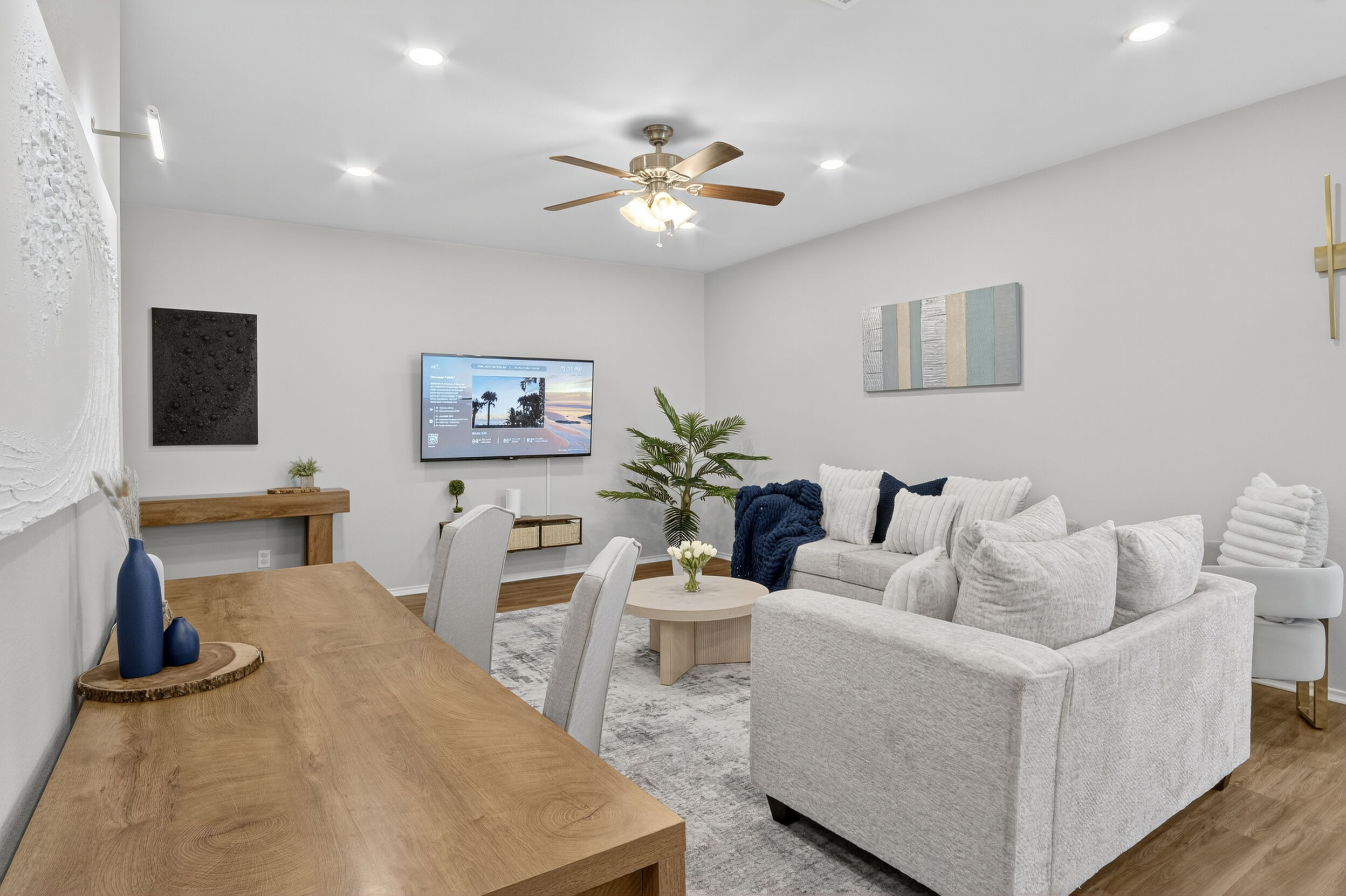Living room seating with greenery
