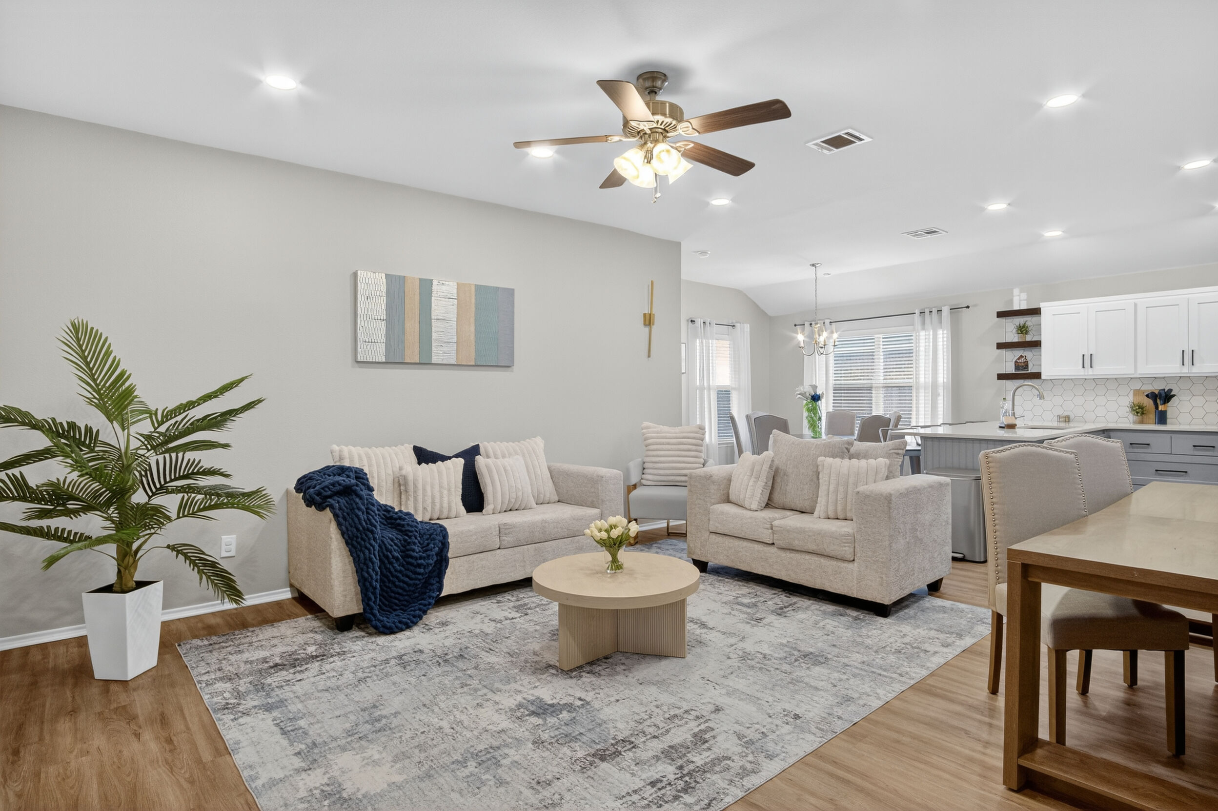 Open-concept living and dining space